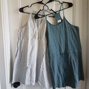 2 Lou & Grey Striped Linen Halter Mini Dress/Coverups~Green Knit~Blue/White~XS-S